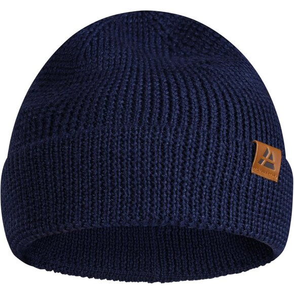 Men's Blue Merino Wool Fitted Stretch Beanie Soft Stretchy Fisherman Beanie Cap - Picture 1 of 6